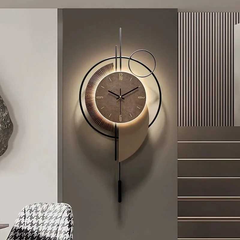 High end wall clock 2025 new model with lights background wall grille decoration clock C251015