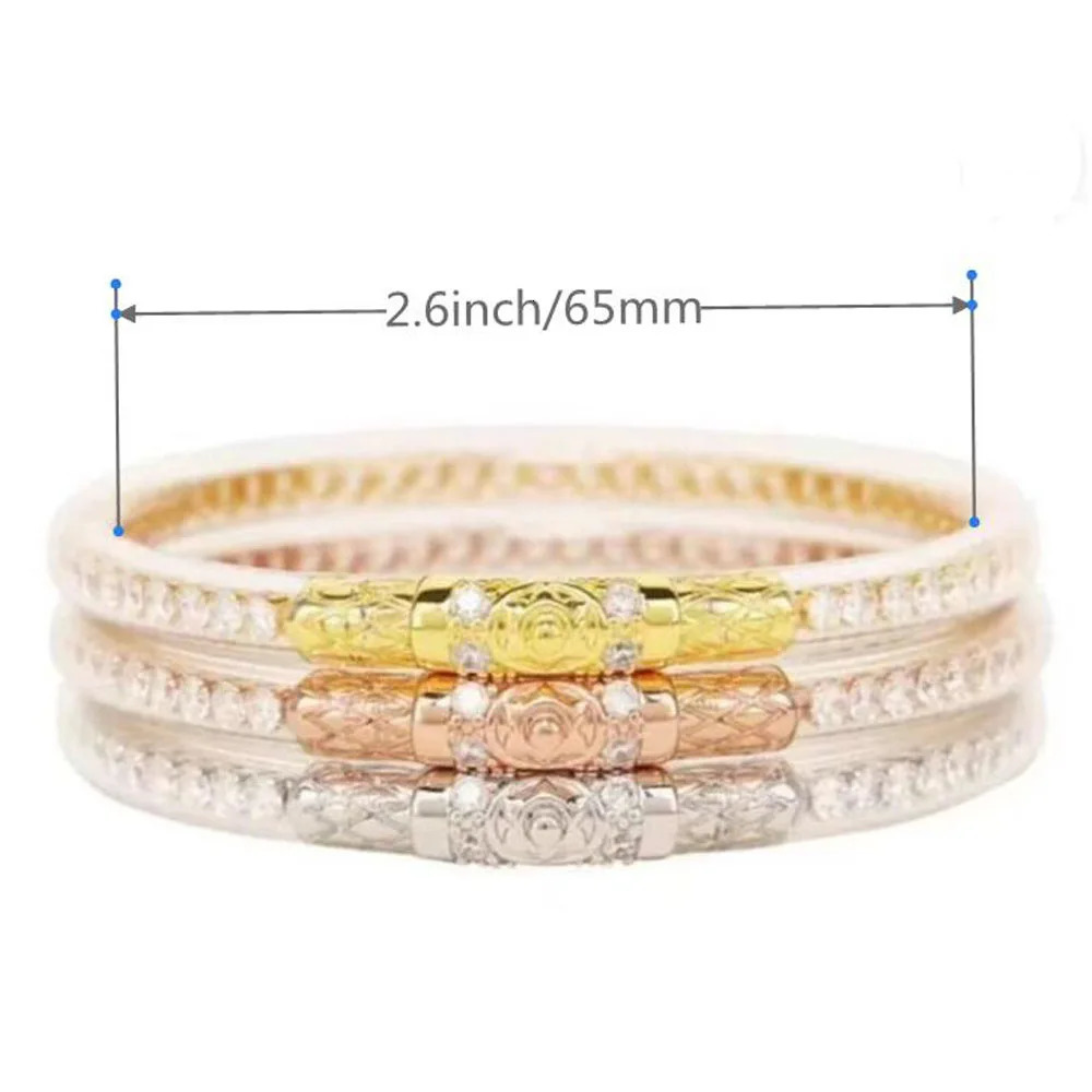 3pcsset Rhinestone Crystal Bangles Bless Tibetana Temple Buddha Girl Bracelet Glitter Jelly Bangles Bracelet for Women Jewelry 251014