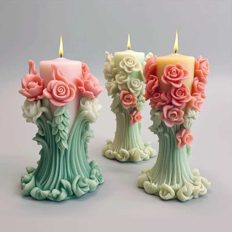 Rose Pillar Candle Mold 3D Rose Flower Silicone Mold Handmade Bouquet of FlowersWedding GiftHome Desktop Decor Mold C251015