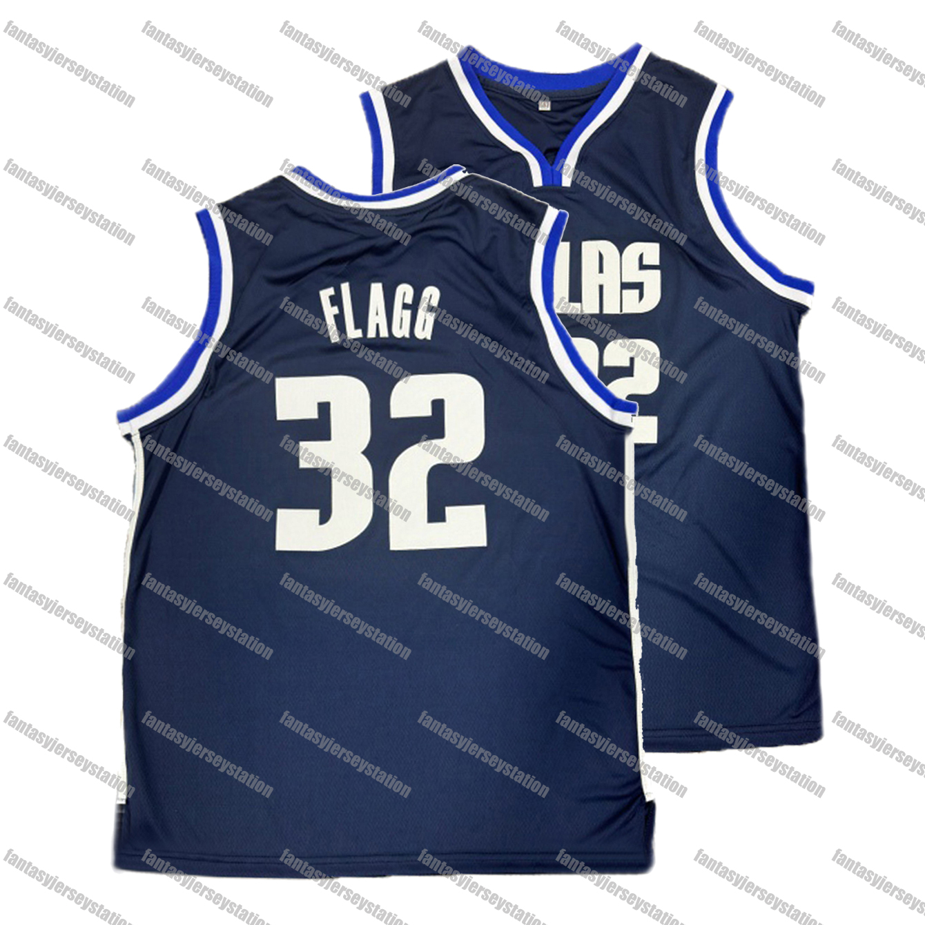 IN STOCK Mens 32 FLAGG Basketball Jersey White Blue Polyester Knit Fabric, V Neck, Loose Fit, Breathable Stitched Jordan Casual Sports Shirt for Train