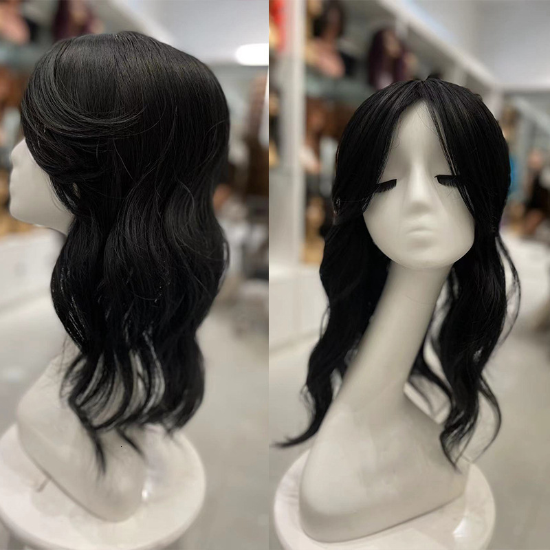 Eight-Character Liu Hai Water Wave Hairpiece Hair Toppers for Women Covering Gray Hair High-Temperature Silk Long Curly Hair