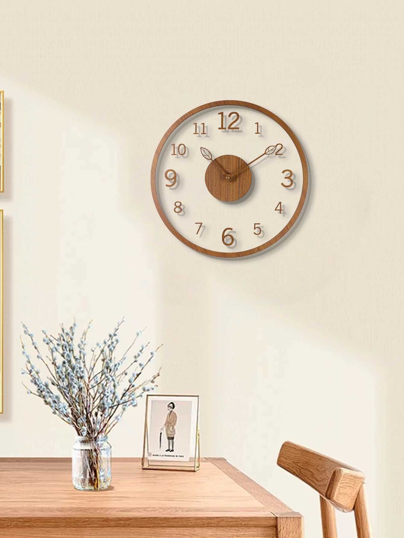 minimst wall clock tree leaf pointer wood grain wall clock silent living room bedroom office and holiday de C251015