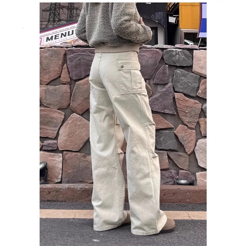 American Retro Washed Loose Wide Leg Work Pants Women High Street Casual Niche Slimming Cleanfit Long Trousers Z260314