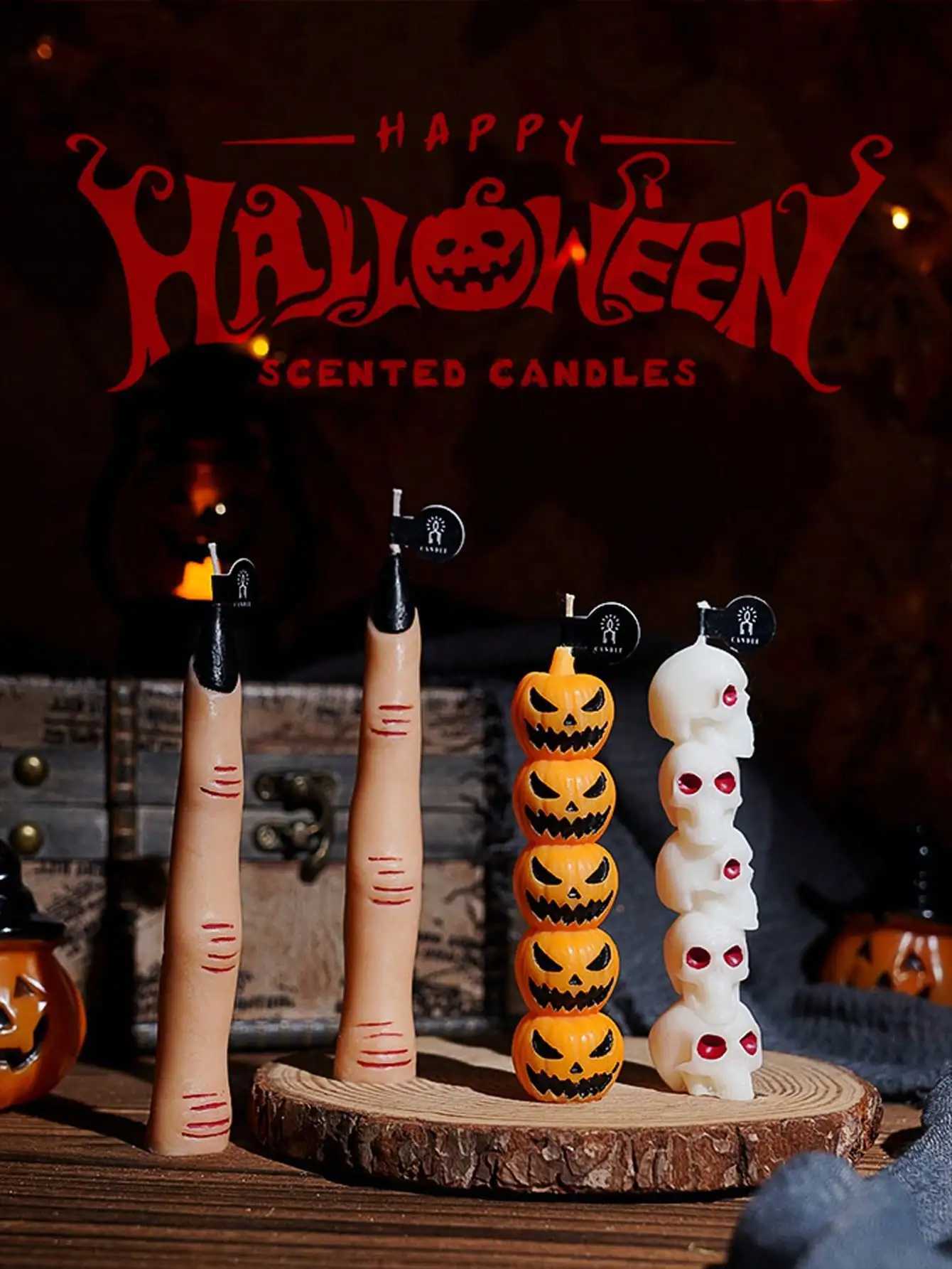 Halloween Candle Creative Finger Pumpkin Skull Assembly Long Stem Aromatherapy Candle For Halloween Gift and Home Decoration C251015