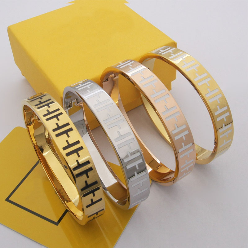 Brand F Titanium Steel Black and White Drip Oil Cuff Bracelet Women Gold Jewelry Designer Christmas Gift