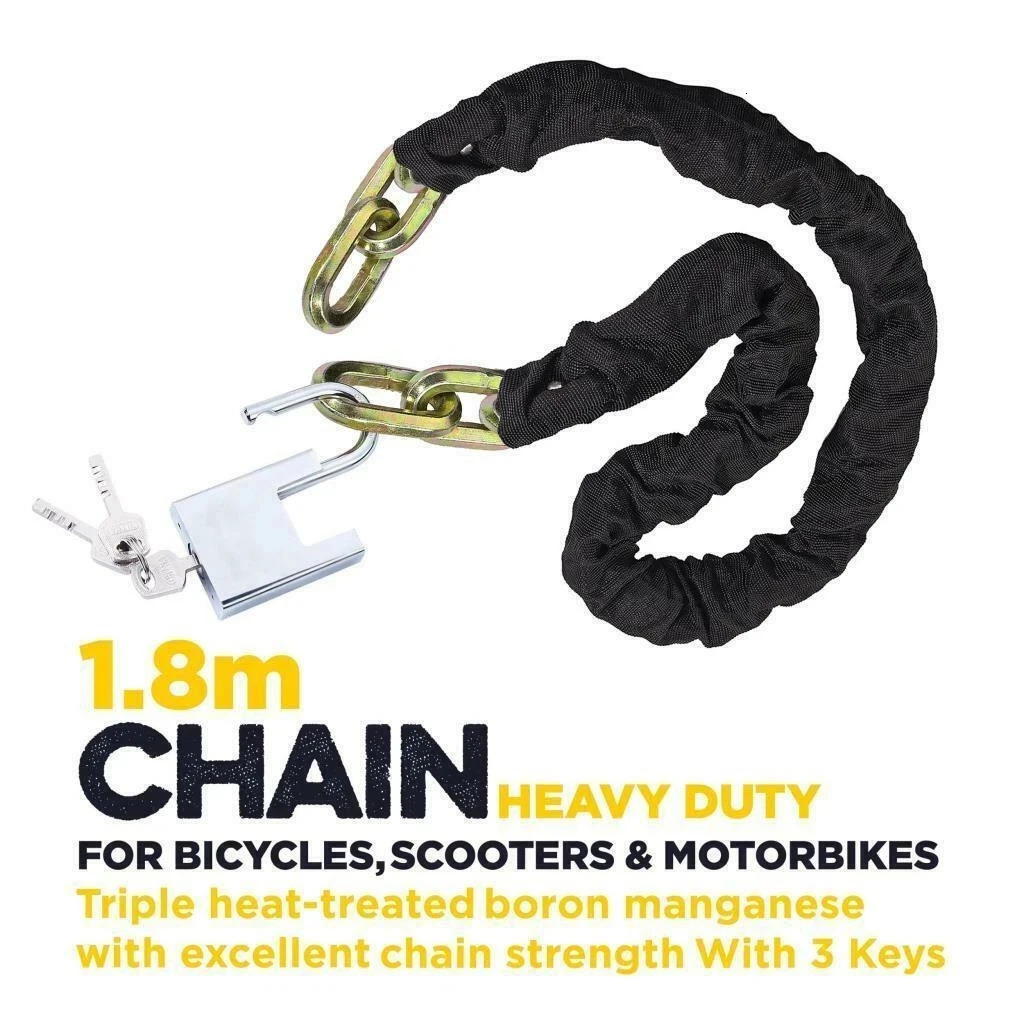 6 Ft Chain And Lock Kit Heavy Duty Chain Lock Security Long Chain Bike w 3 keys 251014