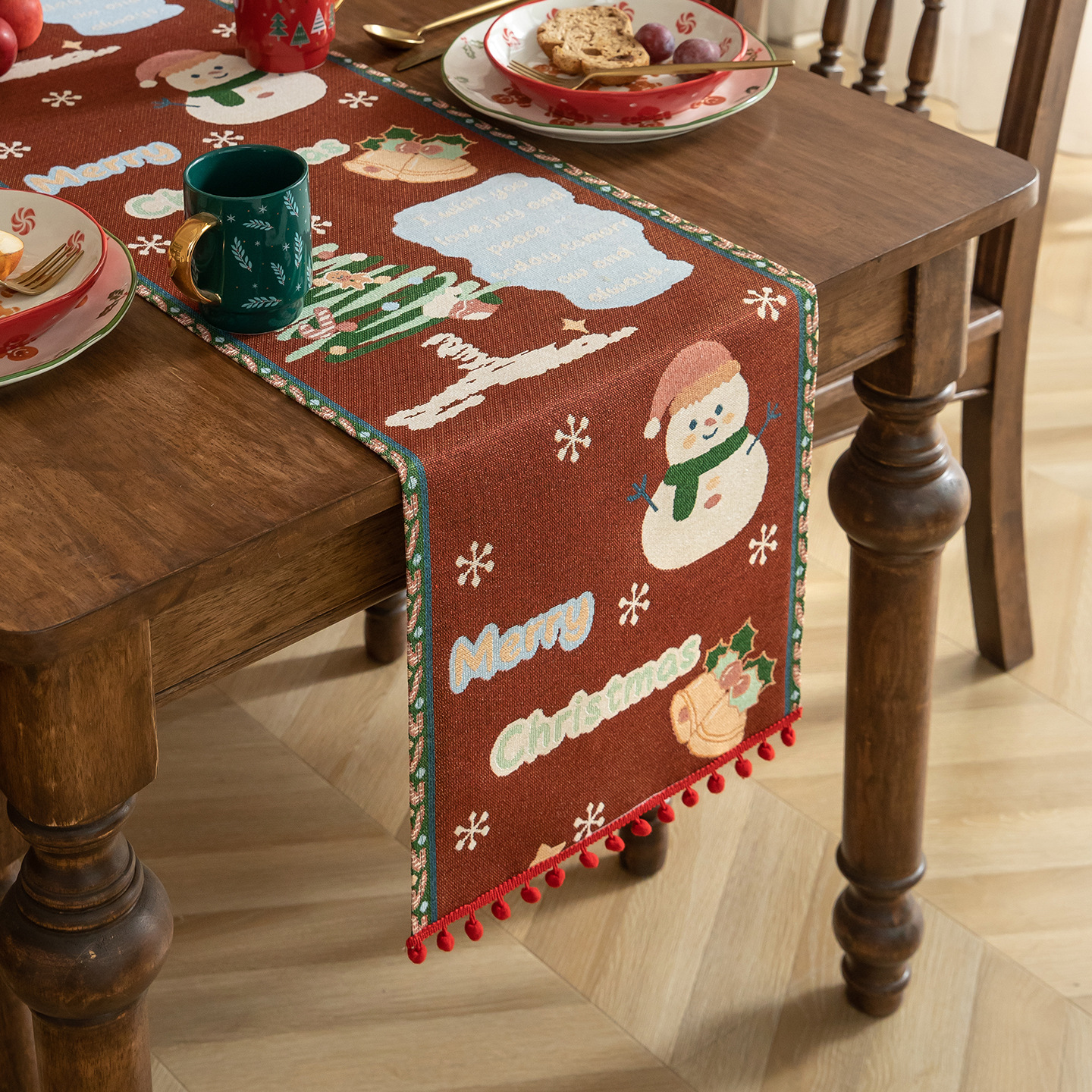 Christmas style table runner, table mat, long coffee table decoration, TV cabinet, shoe cabinet cover CHTC01
