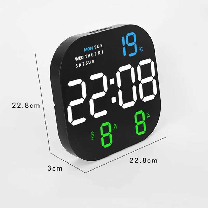Digital Wall Clock Remote Control Temperature Date Week Display Memory Mode Desktop Clock Dual Alarms LED Clock Room Decor C251015