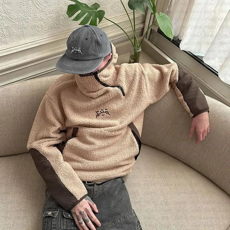 Mens Balaclava Pullover Hoodie Face Mask Winter Warm Sherpa fleece jacket Oversized Hoodies Streetwear Outdoor Activities 251009