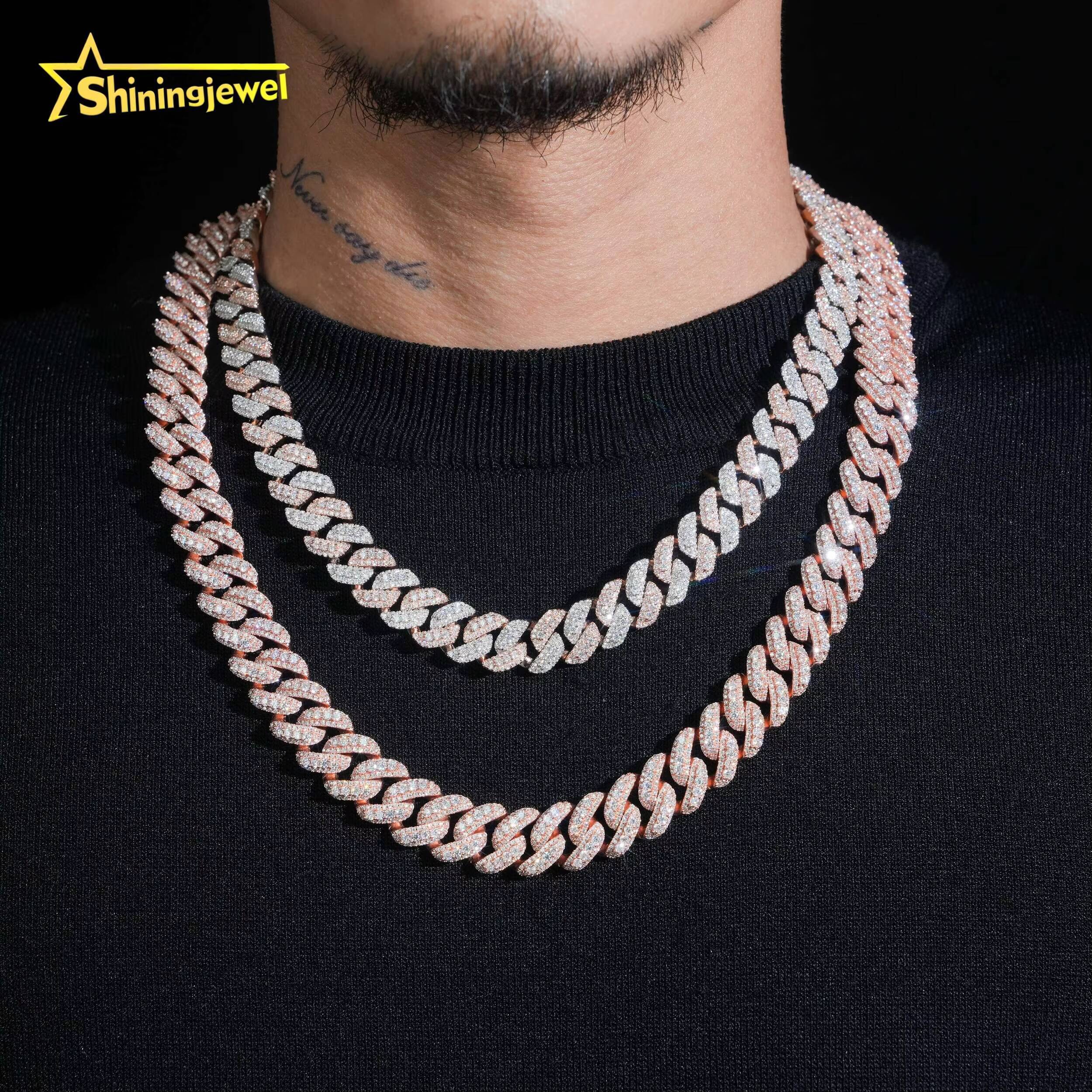 15mm Rose Gold Plated Cuban Link Chain 925 Silver VVS Moissanite Bracelet Iced Out Hip Hop Jewelry Diamond Necklace