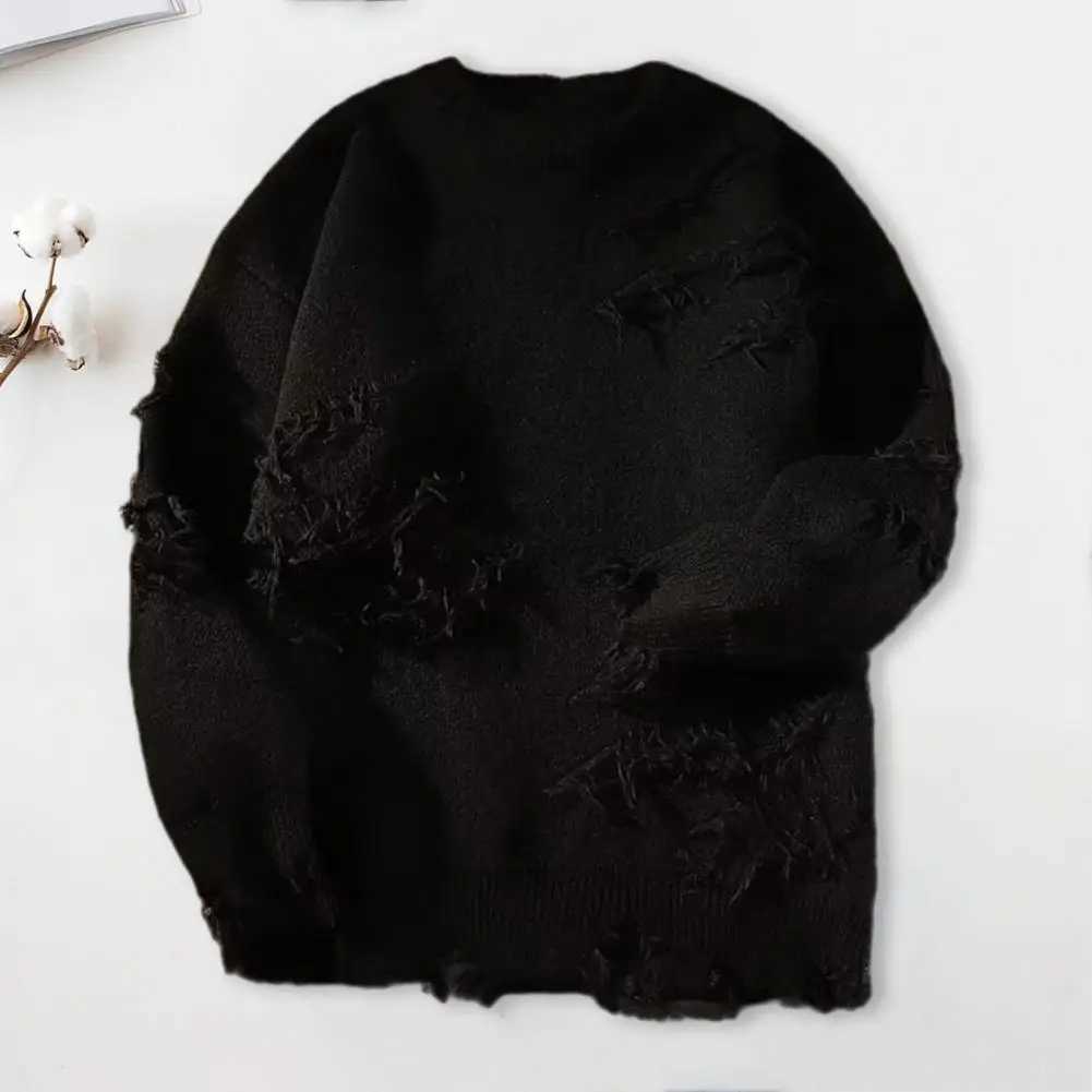 High Street Hip Hop Men Sweater Ripped Round Neck Knitted Men Sweater Irregular Holes Vintage Casual Loose Men Pullovers Sweater J251015