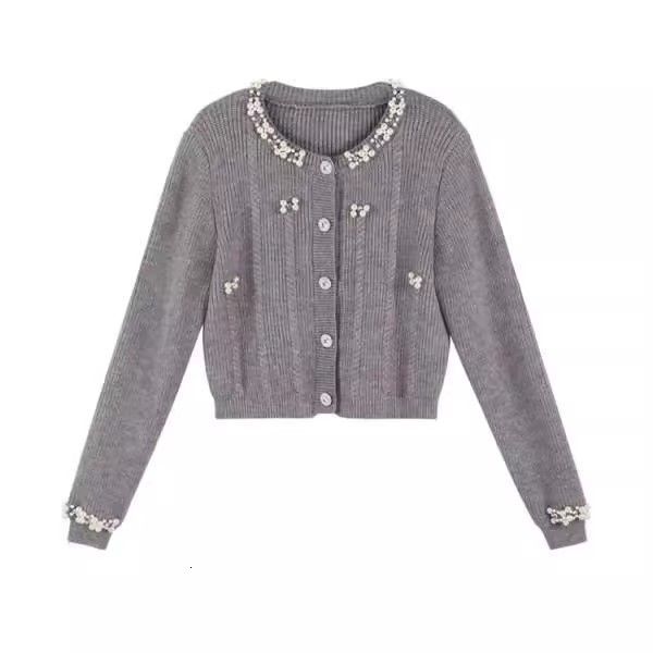 2025 Autumn Luxury Winter New Top Autumn/Winter Thick design Bead Sweater Open Knitted Jacket Women's Unique Design Slimming Designer Jacket Shor