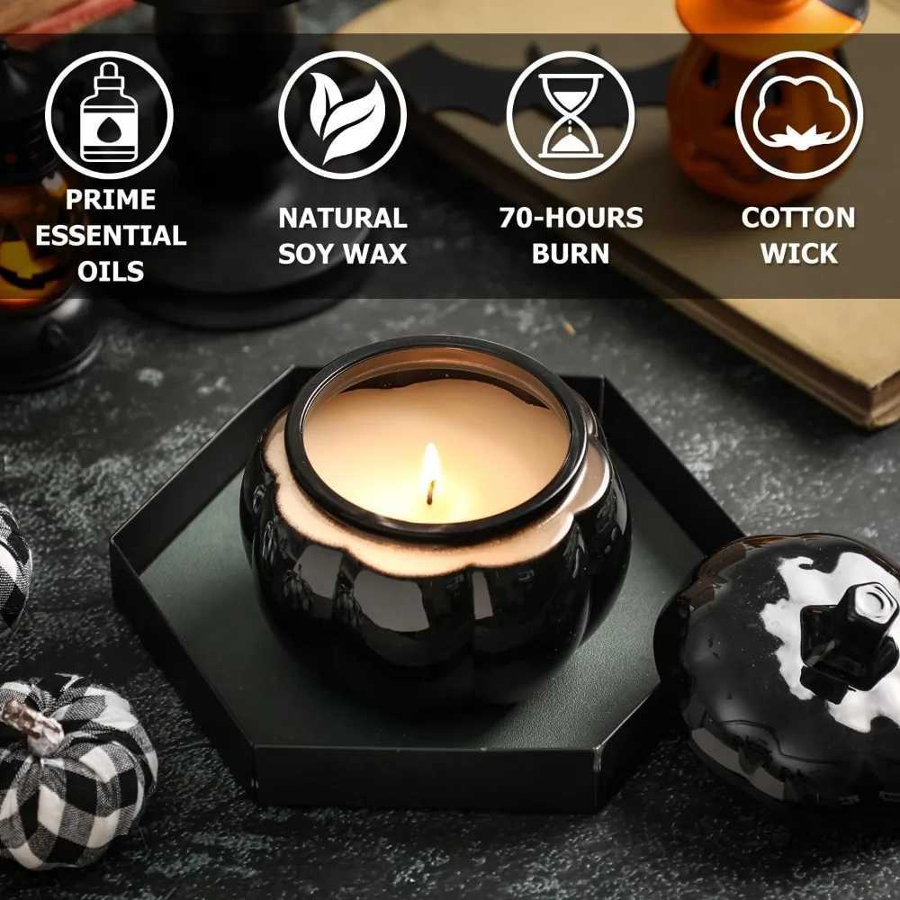 Fall Pumpkin Shaped Candle Halloween Fall Vanilla Pumpkin Spice Candle Farmhouse Thanksgiving Scented 12oz Autumn Decoration Gif C251015