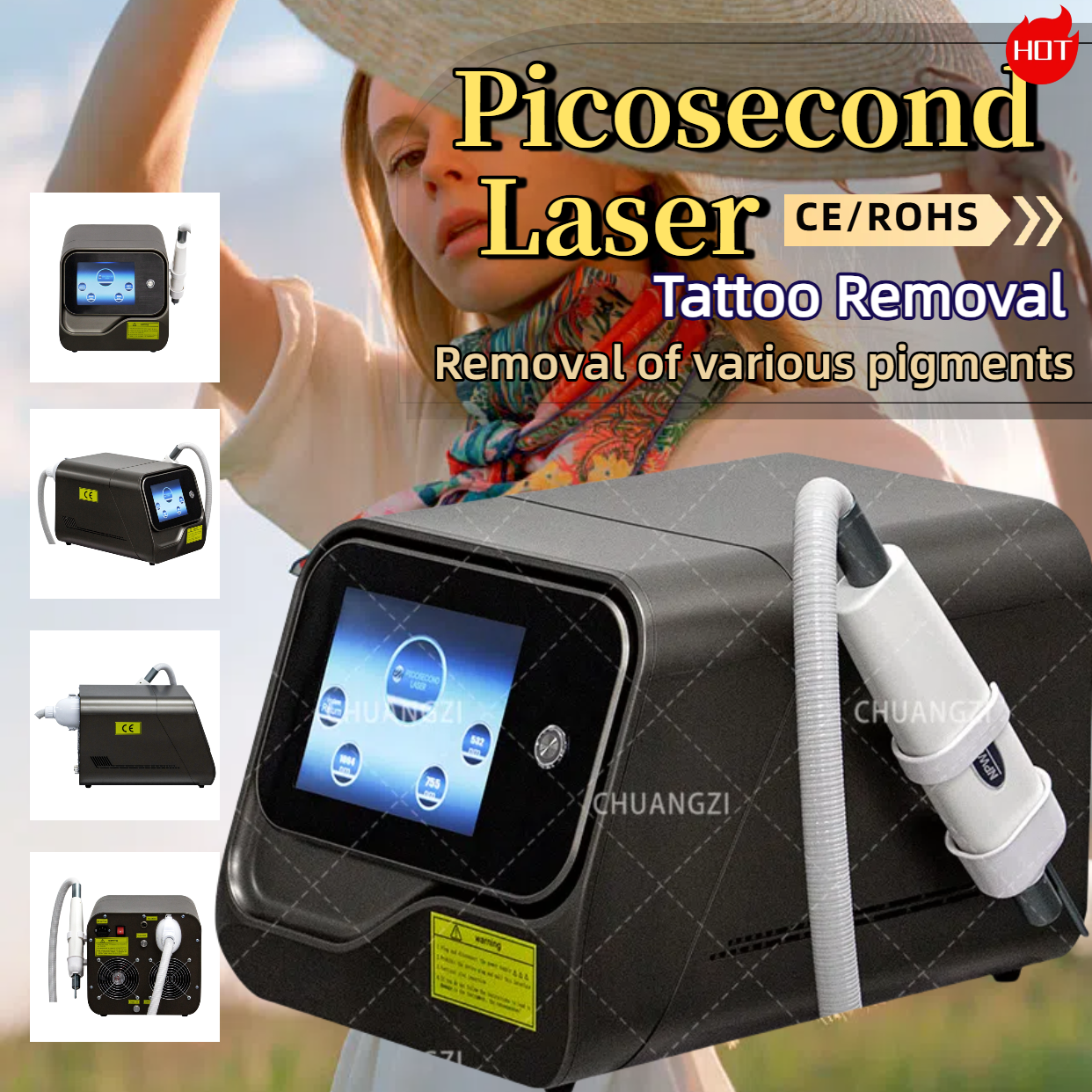 Multifunctional Professional ND:YAG Laser for Tattoo & Brow Removal with Skin Renewing Features - Certified by CE ROHS 532/755/1064/1320NM