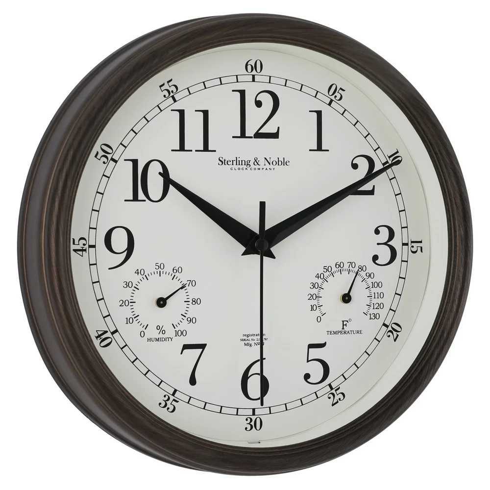 875 Inch Antique Bronze Indoor Outdoor Wall Clock with Thermometer Hygrometer Lightweight Durable Quartz Movement Analog Clock C251015