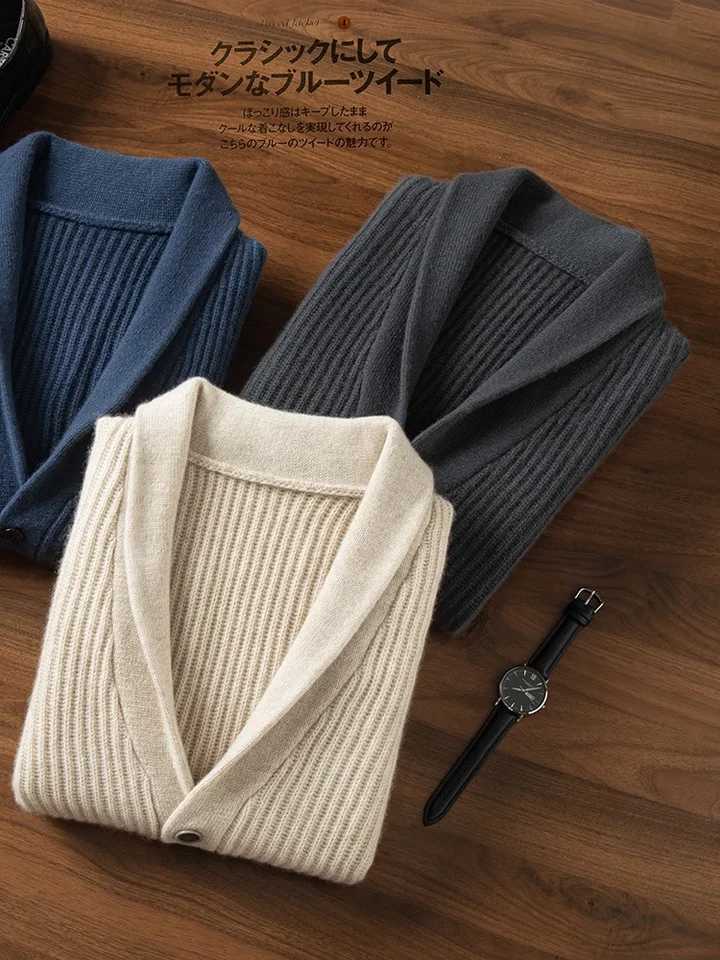 Mens Heavy Thick 100 Pure Cashmere Cardigan Olive Warm Collar HighEnd Sweater Coat Super Handsome J251015