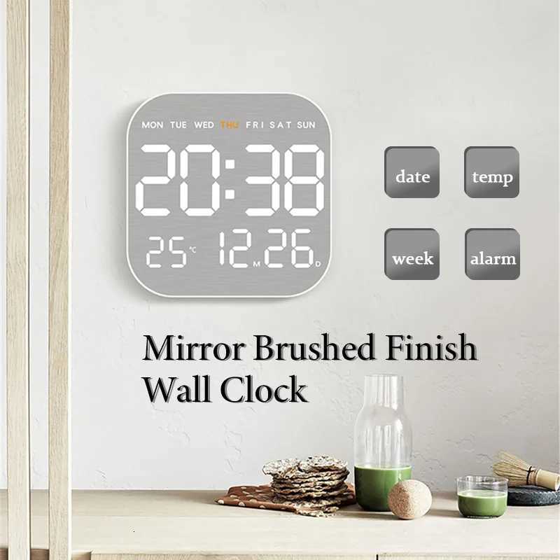 Mirror Brushed Finish Wall Clock Premium Feel Silent Wall Clock Table Alarm Clock Temp Display Bedroom Office Living Room Decor C251015