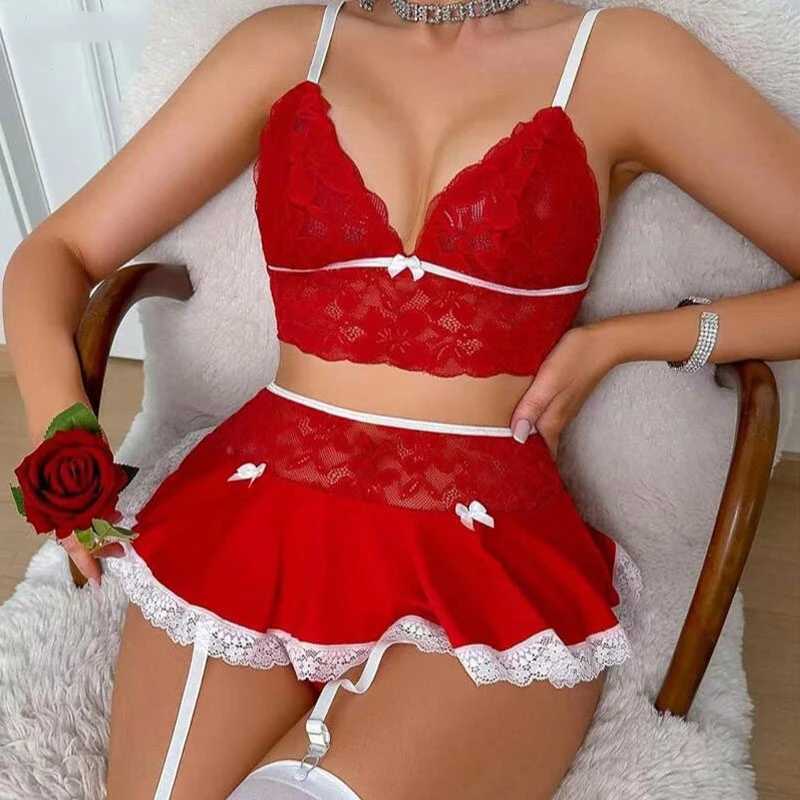 Cosplay Sexy Seamless Underwear Fancy Women Erotic Outfit Open Bra Fantasy Mini Skirt Garter Set R251015