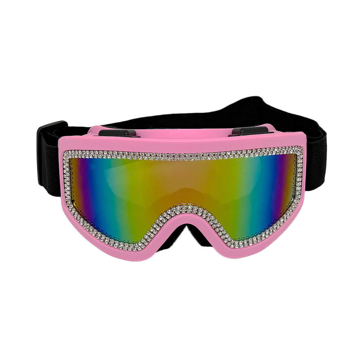 Colorful Fashion Sparkling Diamond Goggles Antifog Dustproof Outdoor Large Frame Motorcycle Ski Goggles for Men and Women H251015