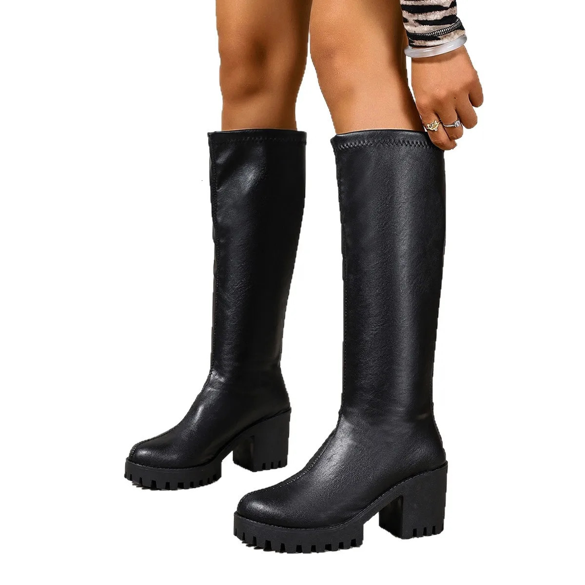 Winter Round Toe Sexy and Comfortable Thick Heel Boots Fashionable Elegant Outdoor Knee High Knight in Large Size 251009