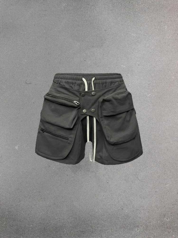 Mauroicardi Spring Summer Cool Loose Casual Soft Grey Cotton Cargo Shorts for Men Drawstring Elastic Waist Luxury Clothes 2024T251015