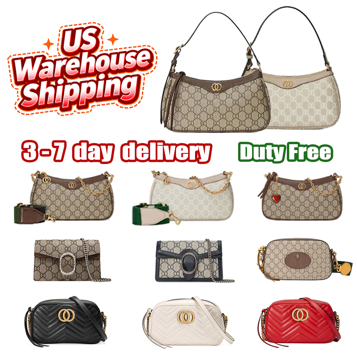 US warehouse Designer Bag Luxury Bag Shoulder bag Fashion Women's handbag Purse High Quality Leather Camera Crossbody bag Classic print Underarm Bag Chain Mini Bag