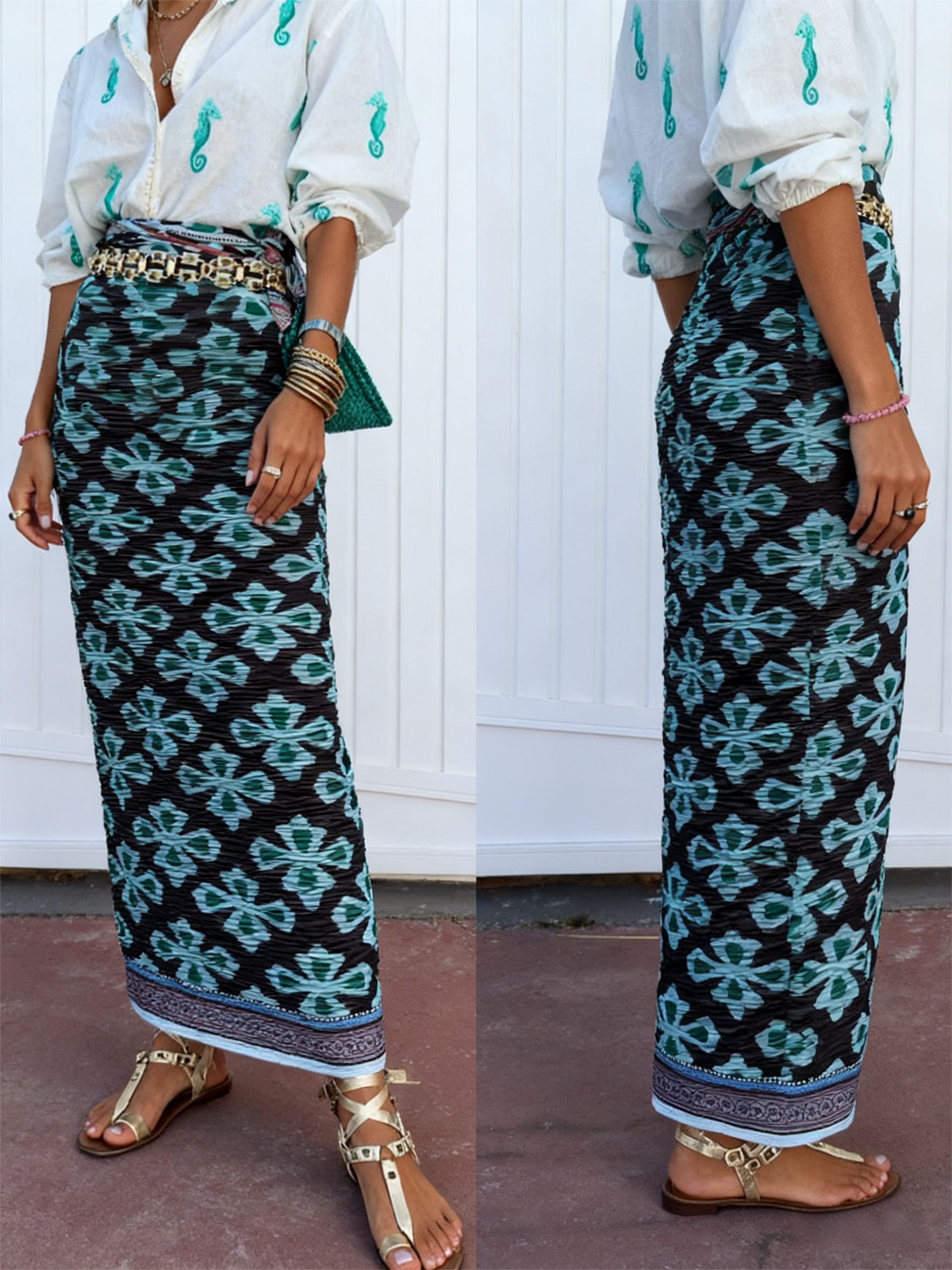Elegant Mid-Length Ethnic Design Skirt Made of Soft Milk Silk Fabric Perfectly Suitable For Both Business And Everyday Use-CF42745