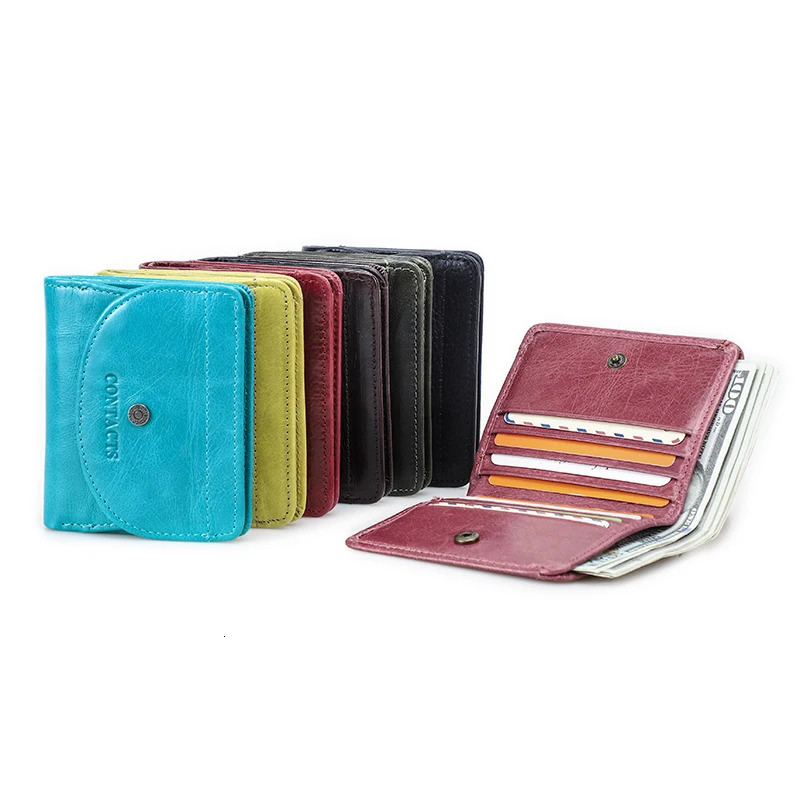 CONTACTS Genuine Leather Short Wallets for Women Fashion Card Holder Money Clip Coin Purse Female Mini Wallet Womens Bag 251014