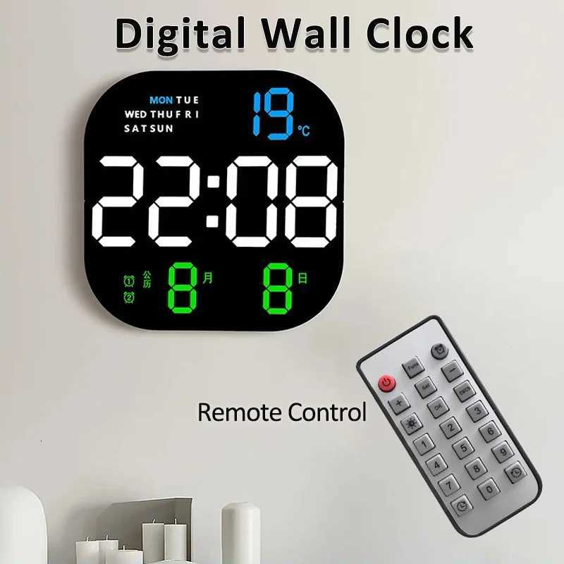Digital Wall Clock Remote Control Temperature Date Week Display Memory Mode Desktop Clock Dual Alarms LED Clock Room Decor C251015