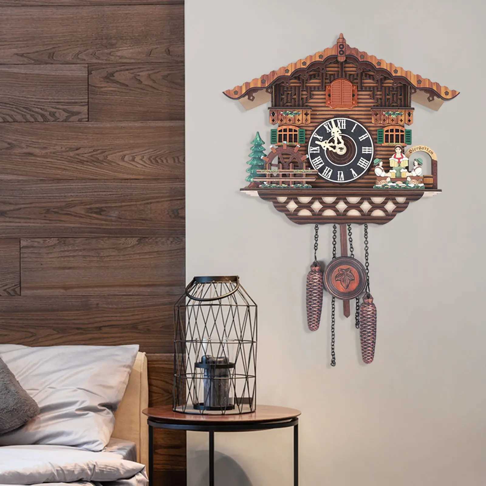 Bird Cuckoo Wall Clock with Swing Auto Wings Wooden Quartz Home Decor Battery Operated RC02 C251015