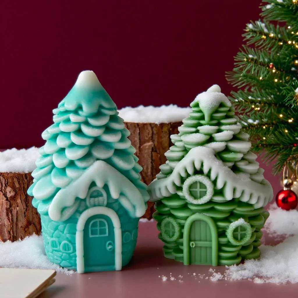 DIY Christmas Candle Pinecone Snow House Silicone Mold Handmade Aroma Plaster Resin Form Mould Soy Wax Candle Making Supplies C251015