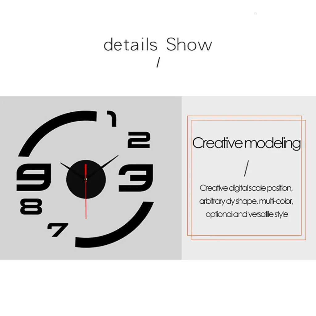 Diy Wall Clock Modern 3d DIMEnsion Mirror Art Wall Clock Arabic Numerals Wall Sticker Clock Home Room Decoration Black C251015