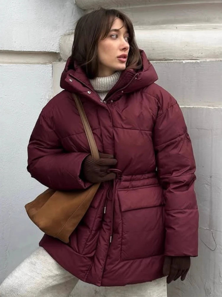 Tossy Leisure Womens Hooded Parker Coat Drawstring Waist Warm Solid Pocket And StandUp Collar Long Sleeves Parker Coat 251011