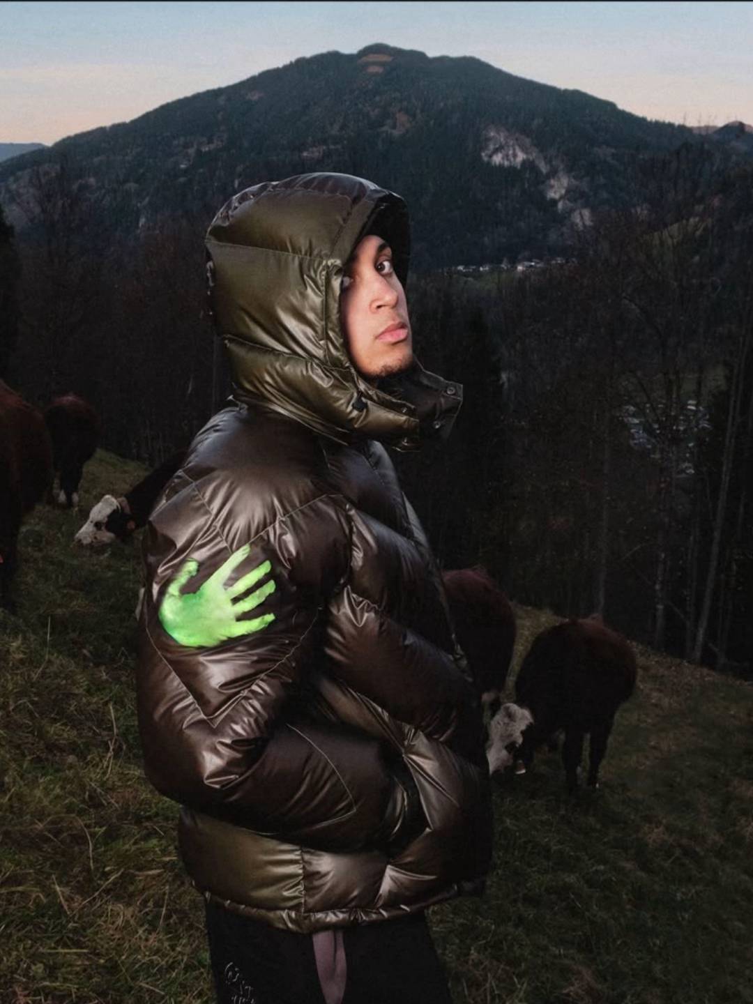 Men's Down Jacket Mertra Thermal Sensing Cotton Jacket - Green Thickened Patchwork Embroidered Warm Puffer Coat windproof and waterproof Unisex L