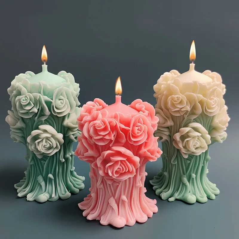 Rose Pillar Candle Mold 3D Rose Flower Silicone Mold Handmade Bouquet of FlowersWedding GiftHome Desktop Decor Mold C251015