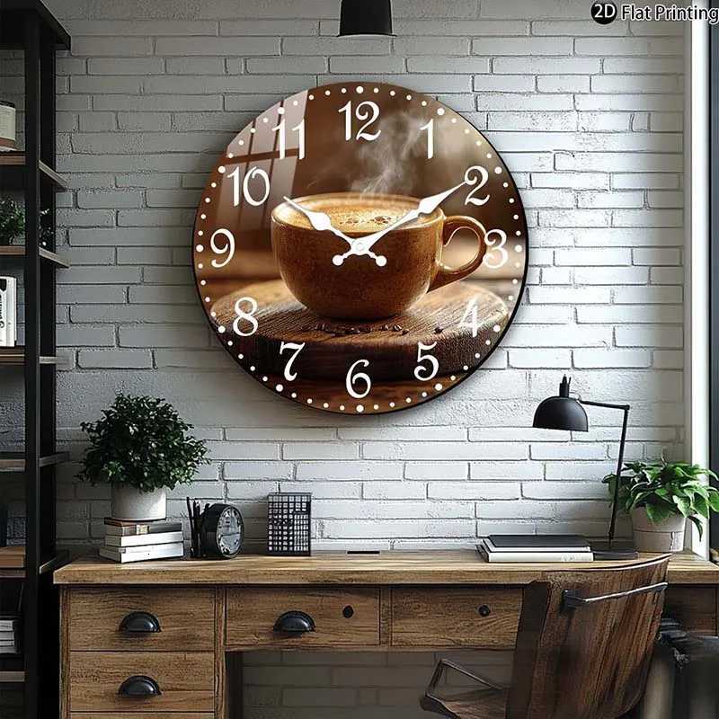 Wooden Silent Wall Clock Coffee cup with steam clock face Quartz Clocks FarmhouseOfficeIdea ChristmasHalloweenNew Year Gift C251015