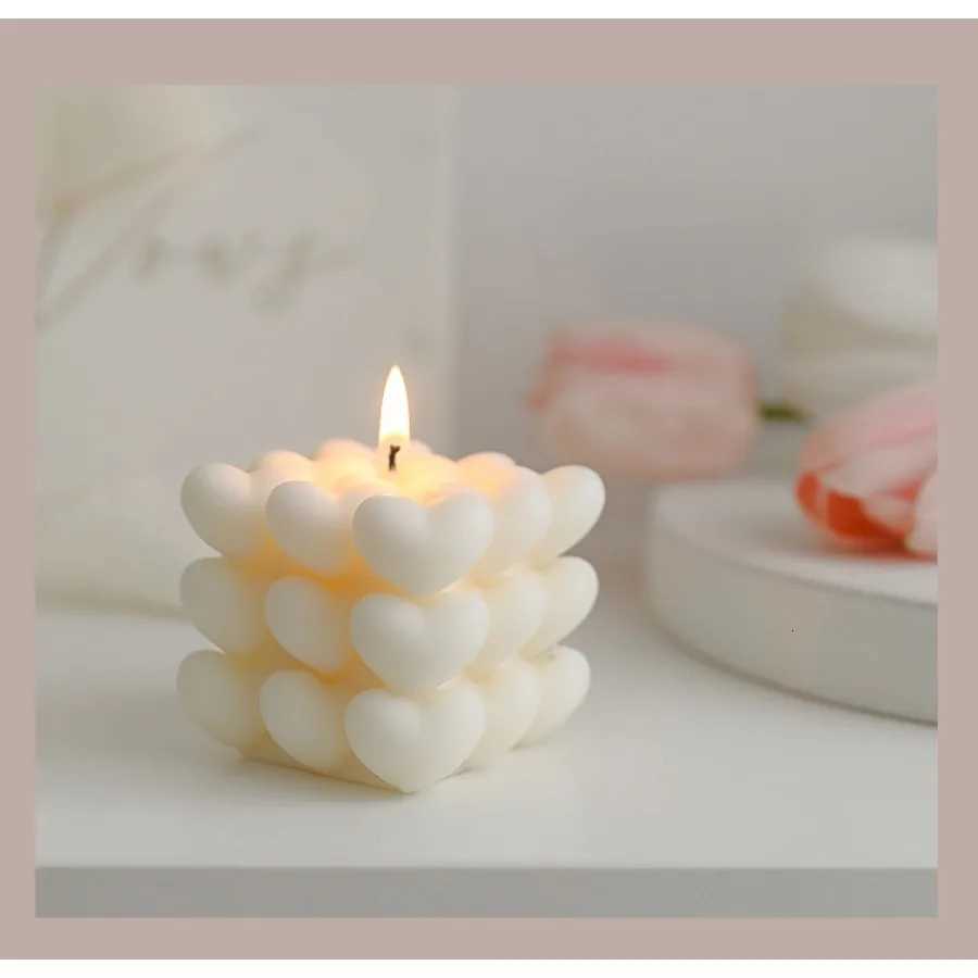 1pc Pastel Heart Cube Soy Wax Scented Candles for Romantic Gifts Aesthetic Home Decor Valentines Day Wedding Decorations C251015