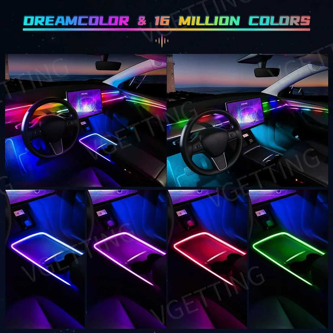 Vgetting 18 in 1 Car Ambient Lights Symphony LED Interior Acrylic Strips Atmosphere Light Button APP Control RGB 64 Colors 12V X251015