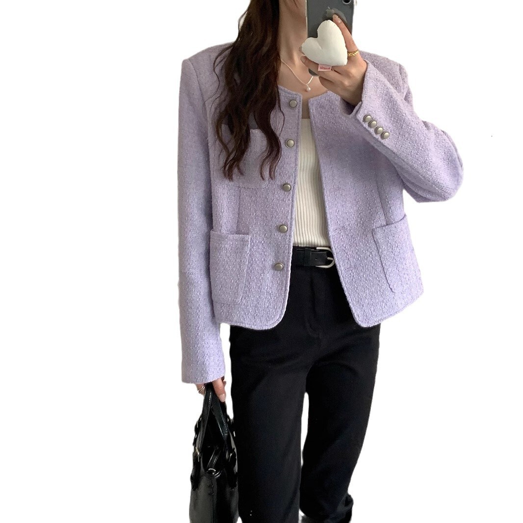 2025 Autumn/Winter Designer Coat New High end Women's French Korean Short fashion Style Purple Fashion New High end Short Style Coat