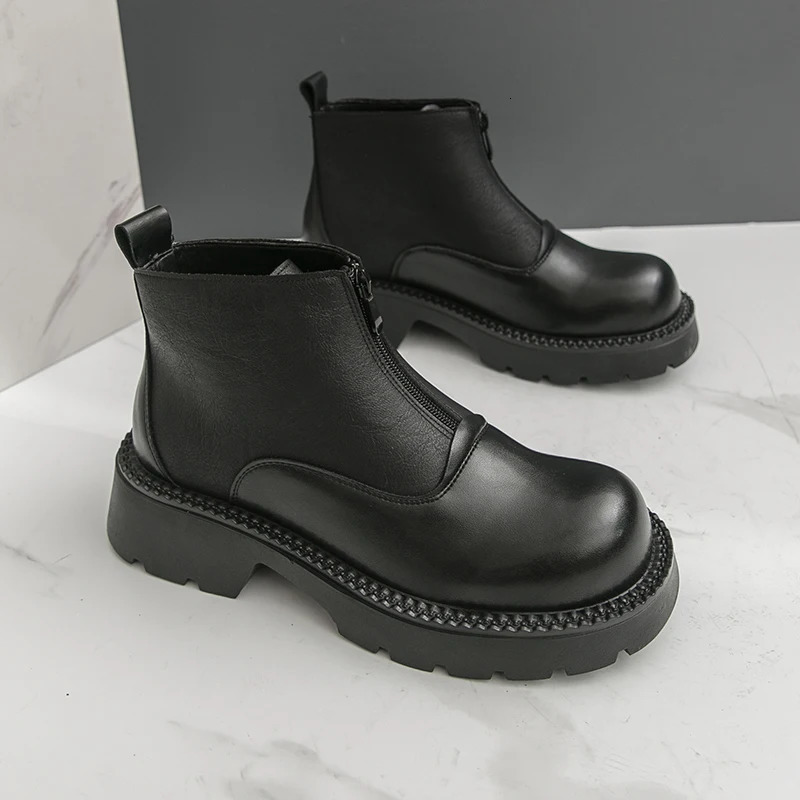 Arrival Man Business Ankle Boots Round Toe Dress British High Top Leather Shoes SlipOn Casual Men Chelsea Botas 251014