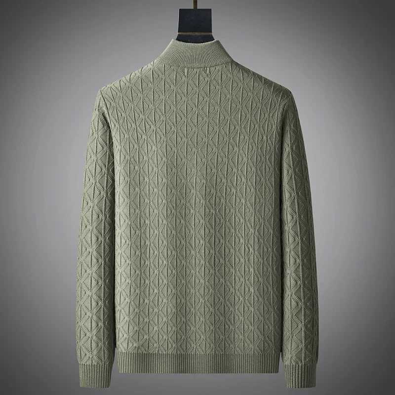 Minglu Autumn Winter Knitted Mens Sweaters Luxury Long Sleeve Mock Turtleneck Jacquard Solid Color Casual Pullover Man Sweaters J251015