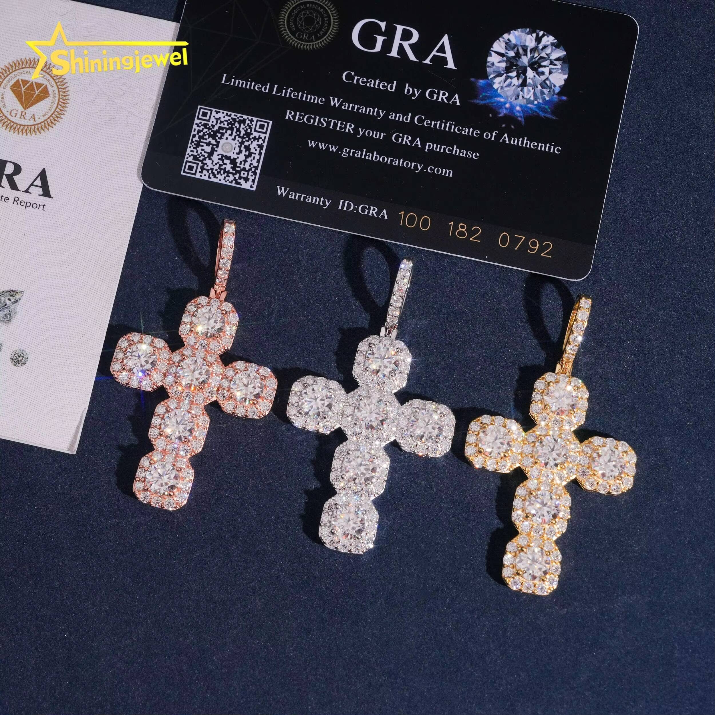 Cluster Design Cross Pendant Pass Diamond Test Moissanite Charms 925 Sterling Silver Gold Plated Hip Hop Iced Out Charm Pendant