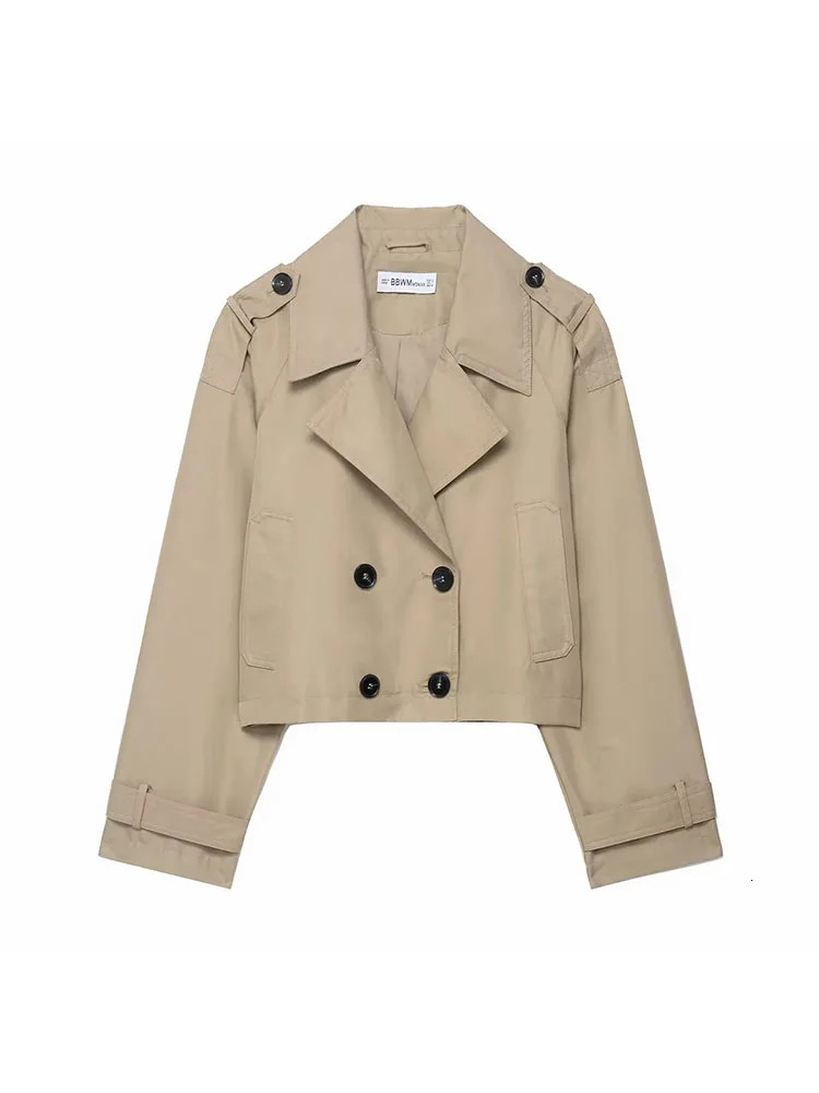 Fashion Lapel Short Trench Coats Women Double Breasted Pockets Jackets Female Autumn Winter Office Lady Solid Outwear 251030