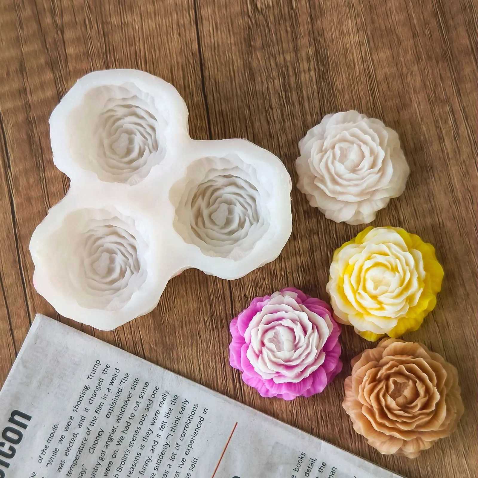DIY Flower Aroma Candle Plaster Diffuser Stone Mould Candy Chocolate Baking Tool 3in1 Peony Flowers Handmade Soap Silicone Mold C251015