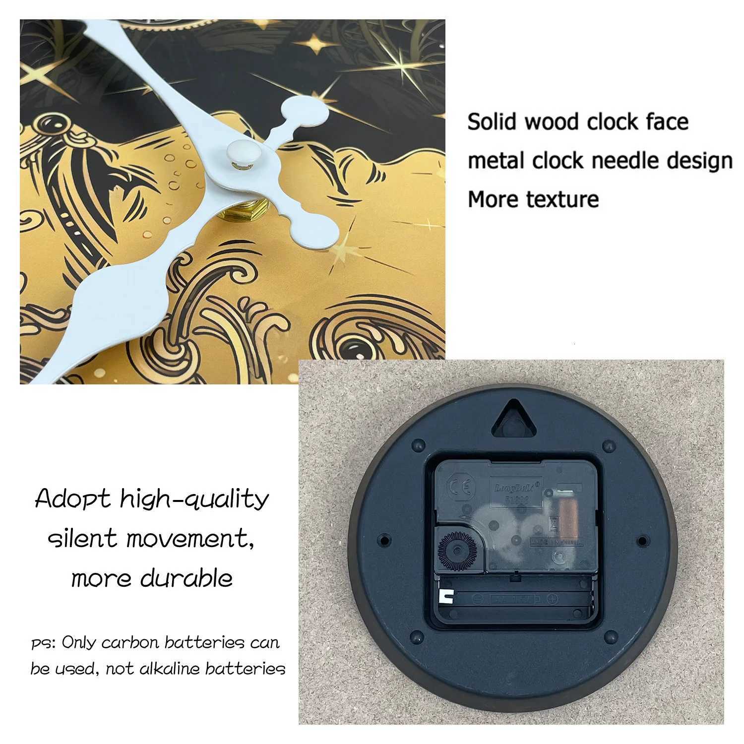 Art Sun Crescent Moon Sky Star Elephant Wooden Wall Clock Living Room Bedroom Kitchen Home Decoration Wall Clock Silent Quartz Clock Holiday Gift 10 I