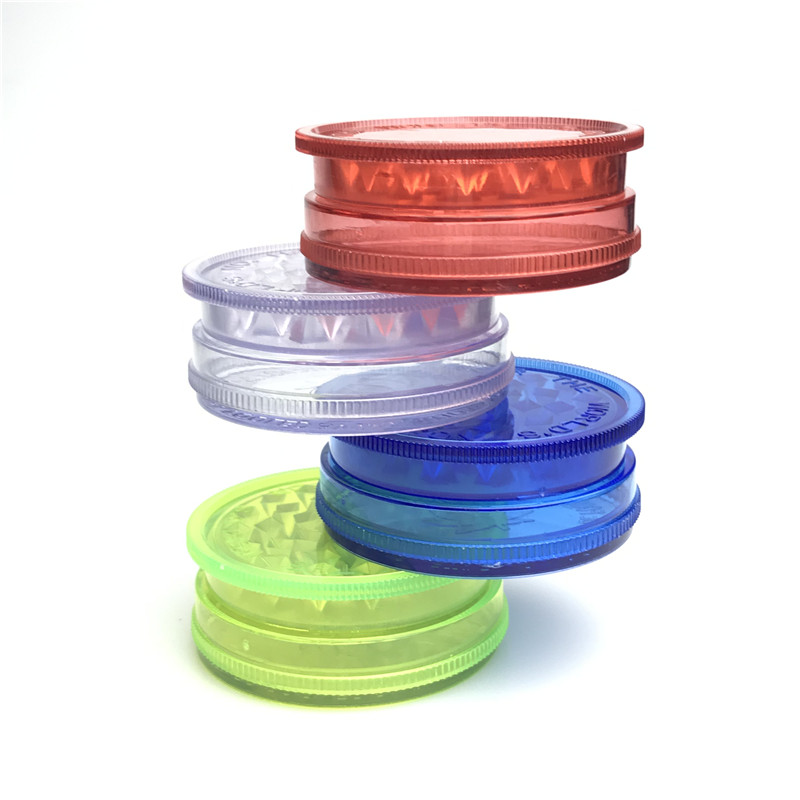 Goodsstore 60mm Colorful Herb Grinder Clear Blue Green Yellow Color 3 Parts Acrylic Plastic Tobacco Grinders for Smoking