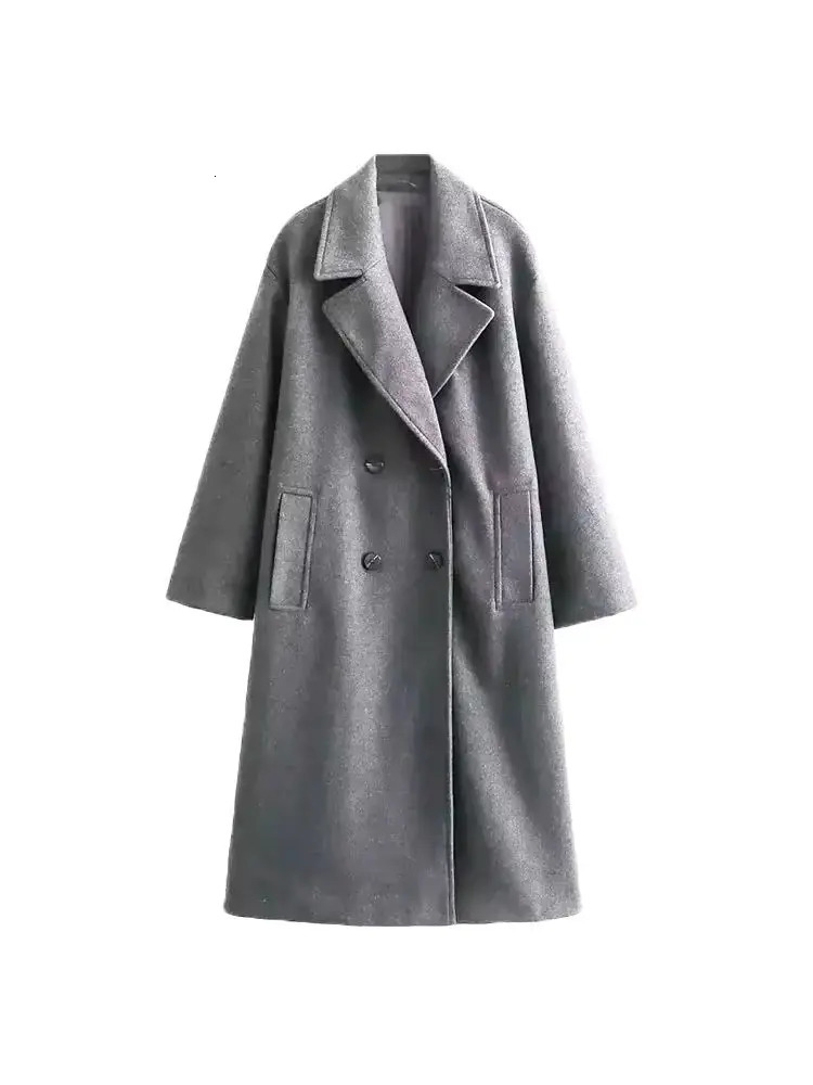 Womens Soft Loose Woolen Coat Long Sleeve Welt Pockets Oversized Female Outerwear Chic Overcoat Fashion 251029