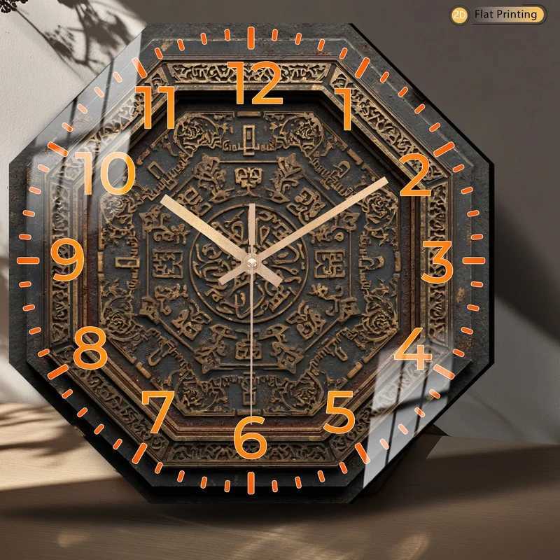 Vintage 2DFlat Golden Pattern Analog Octagonal Wall Clock for Bedroom Office Home Weddings Mothers Day Holiday Gifts C251015