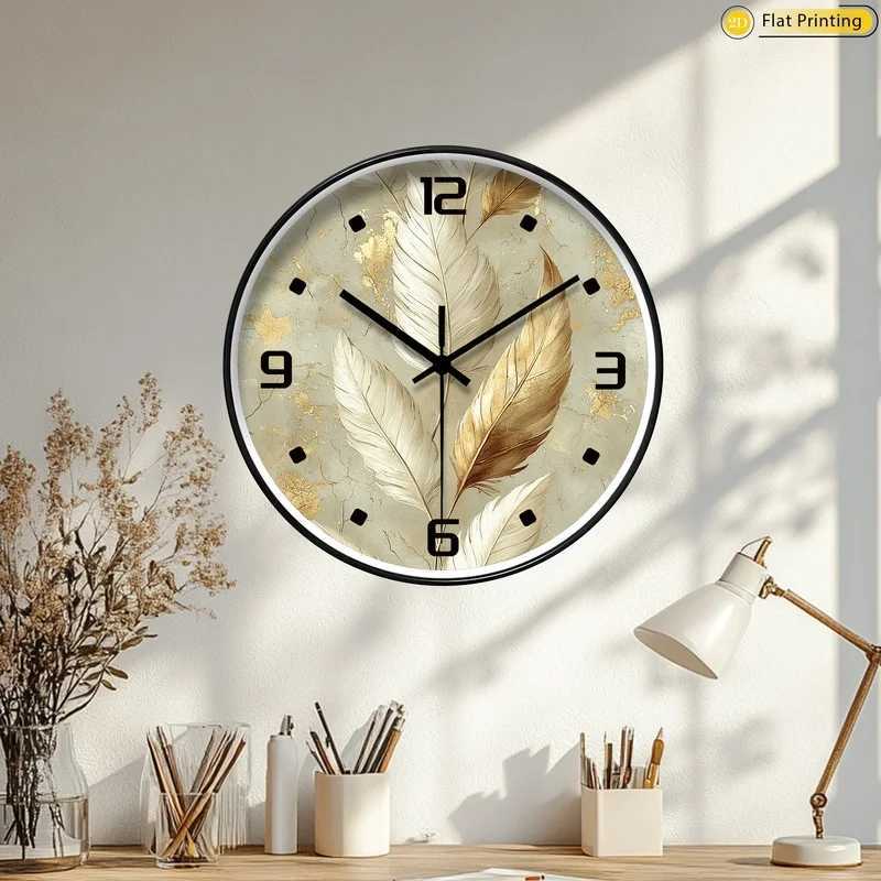 Simplicity Golden feather pattern Non Ticking Wall Clock Exquisite choice for New Year Christmas presents C251015