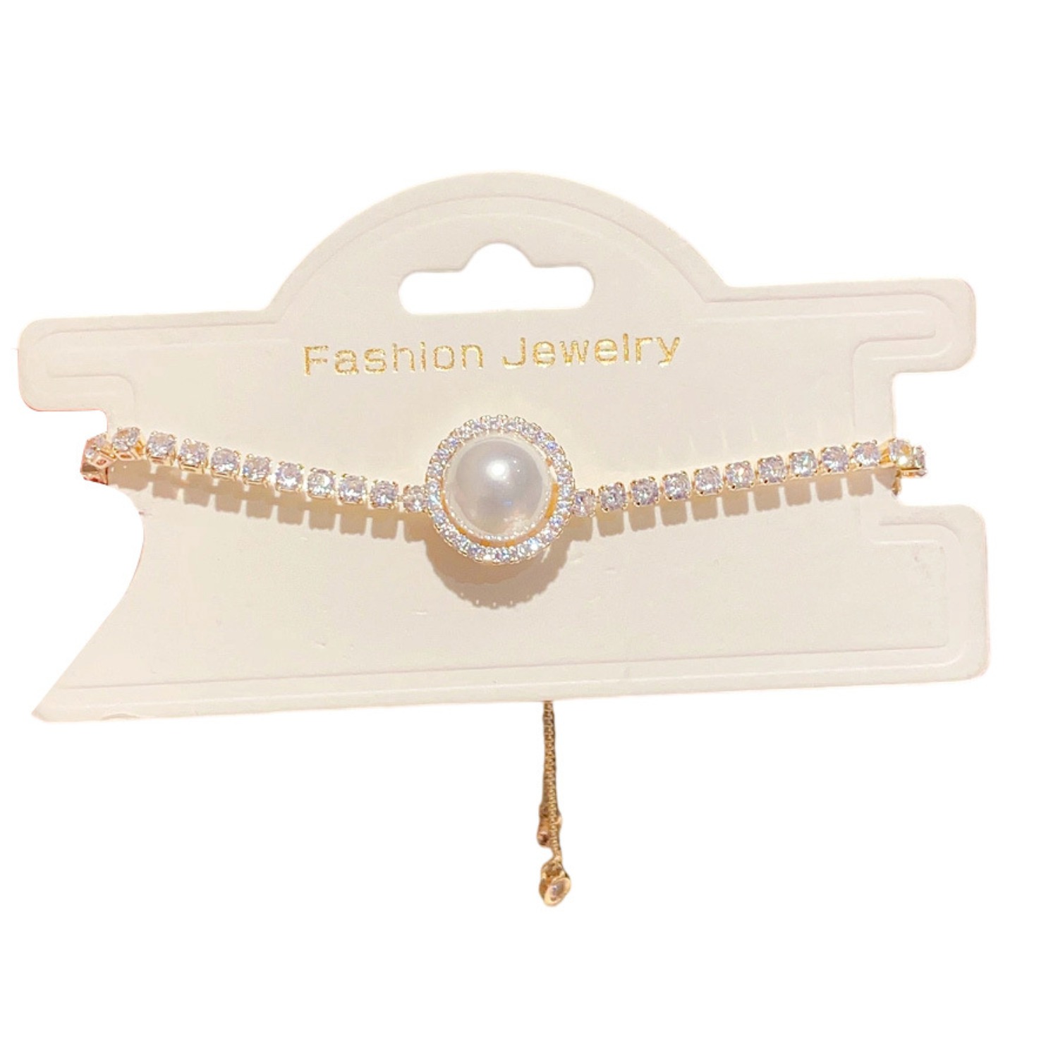 Gold - Toned Bracelet With Pearl And Rhinestone - Encrusted Circle Details Delicate Daily Elegant Jewelry Gift For Her High - Quality And Classic Acce